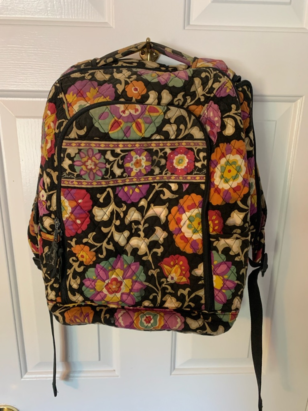 Vera Bradley Black Floral Quilted Backpack with Multicolor Flowers